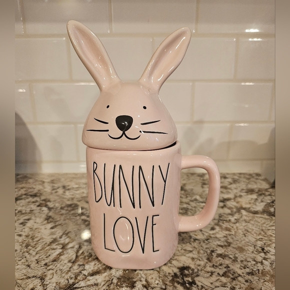 Rae Dunn Other - Rae Dunn Pink "Bunny Love" Mug And Lid Coffee Cup Easter